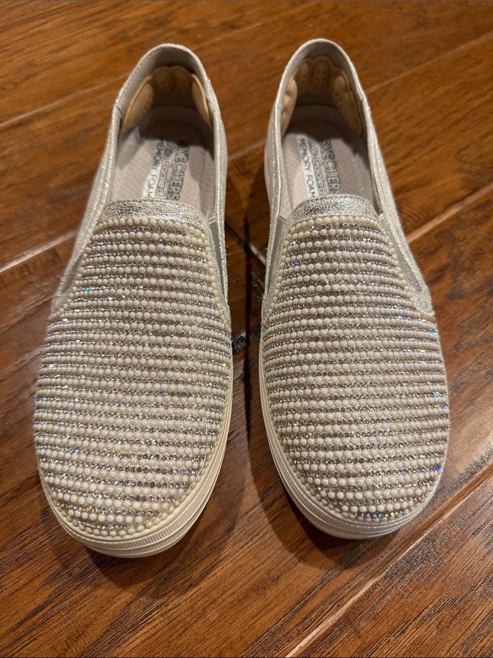 Skechers Women's Pearl-Embellished Slip-On Mules in Silver